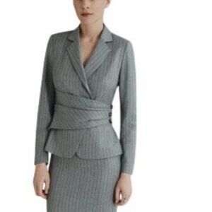 The Fold London Women's 10 Wool Blend Striped Blazer Jacket With Draped Detail